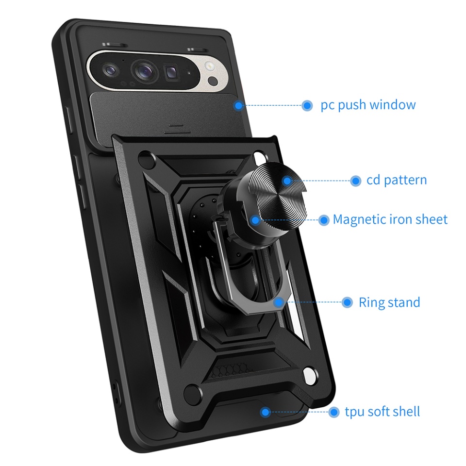 Husa pentru Google Pixel 9 / Pixel 9 Pro, SKYDDAR INNOVATION, CamShield, Inel magnetic, set cu sticker, Roz - 1 | YEO