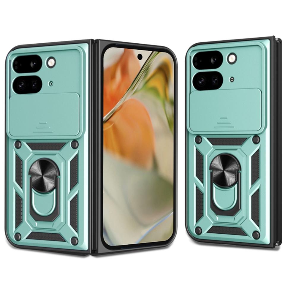 Husa pentru Google Pixel 9 Pro Fold cu inel magnetic si protectie camera Skyddar CamShield - Verde