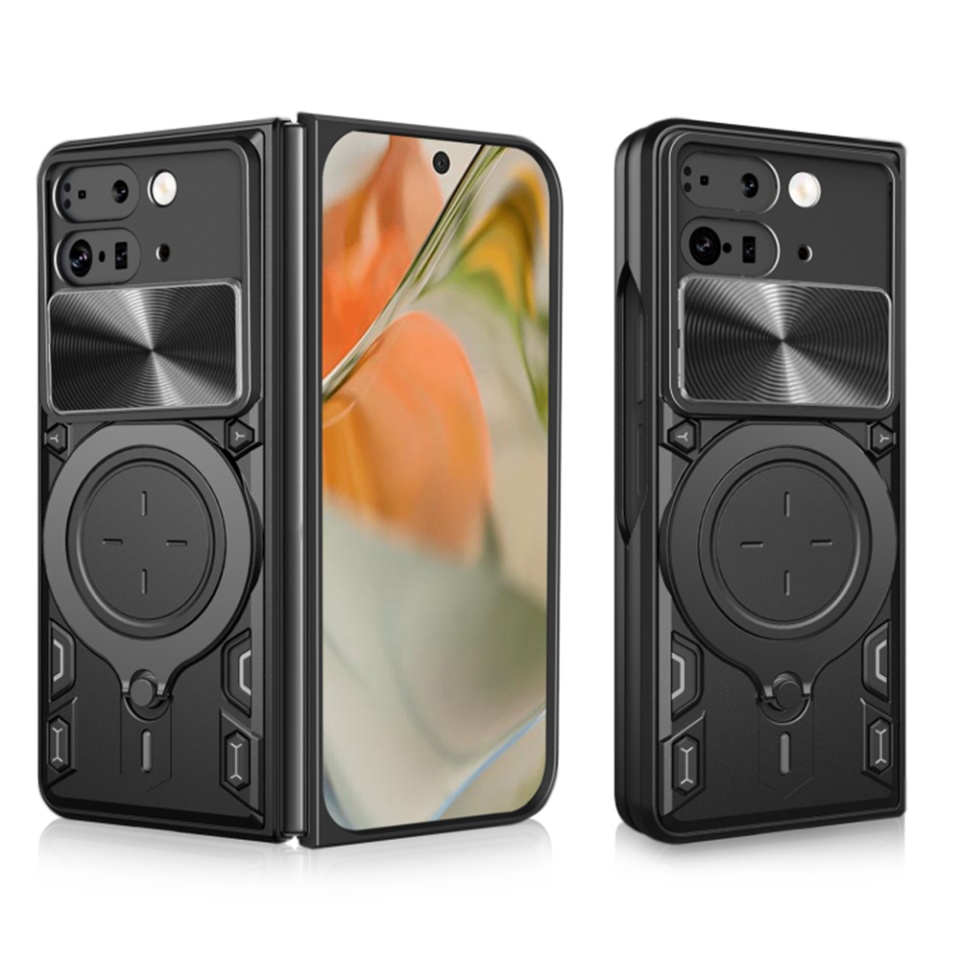 Husa pentru Google Pixel 9 Pro Fold, cu inel magnetic si suport ajustabil, protectie completa camera, SKDR SafeCover - Negru