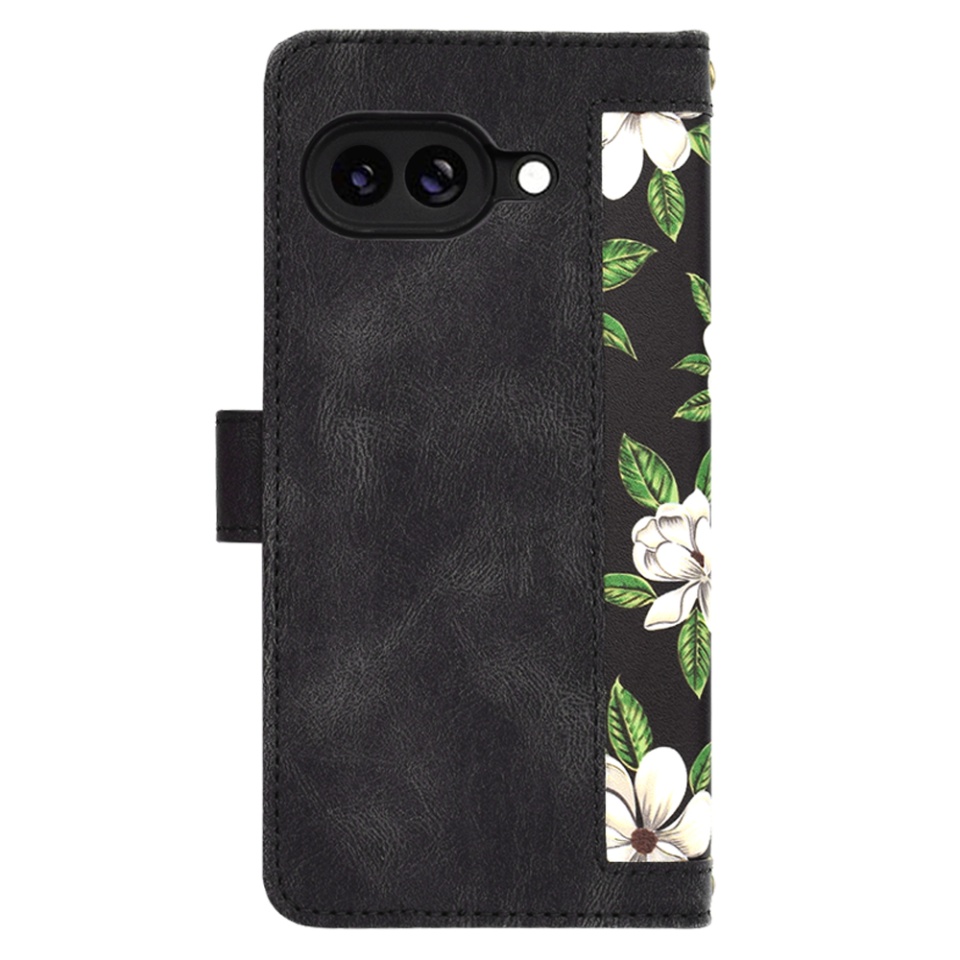 Husa pentru Google Pixel 9a din Piele Ecologică cu Design Floral, Protecție 360°, Stand Integrat, Buzunare pentru Carduri, SKDR Floral Wallet - Negru - 2 | YEO