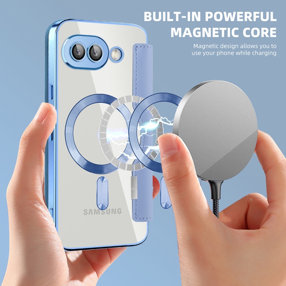 Husa pentru Google Pixel 9a tip carte, SKYDDAR INOVATION, SmartMag Book, Magsafe, RFiD, Suport Carduri, set cu sticker, Bleu - 6