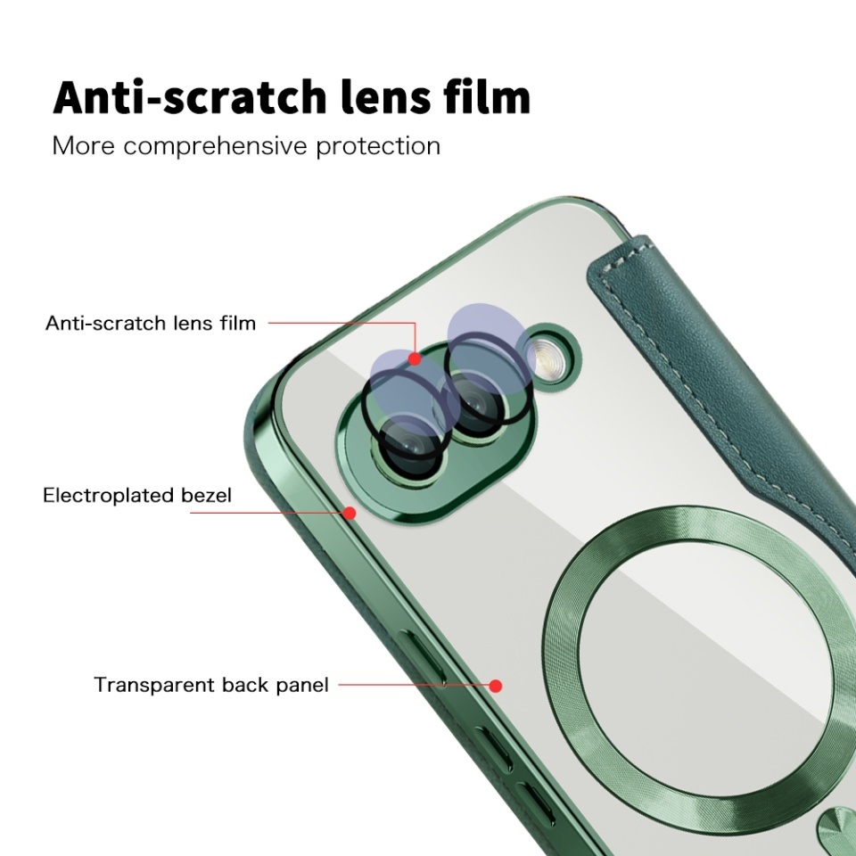 Husa pentru Google Pixel 9a tip carte, SKYDDAR INOVATION, SmartMag Book, Magsafe, RFiD, Suport Carduri, set cu sticker, Verde - 3 | YEO