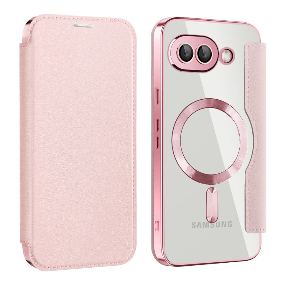 Husa pentru Google Pixel 9a tip carte, SKYDDAR INOVATION, SmartMag Book, Magsafe, RFiD, Suport Carduri, set cu sticker, Roz - 1 | YEO