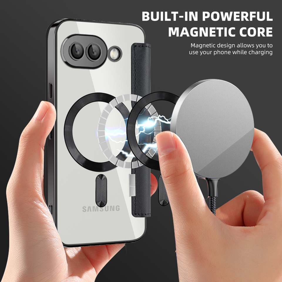Husa pentru Google Pixel 9a tip carte, SKYDDAR INOVATION, SmartMag Book, Magsafe, RFiD, Suport Carduri, set cu sticker, Negru - 6