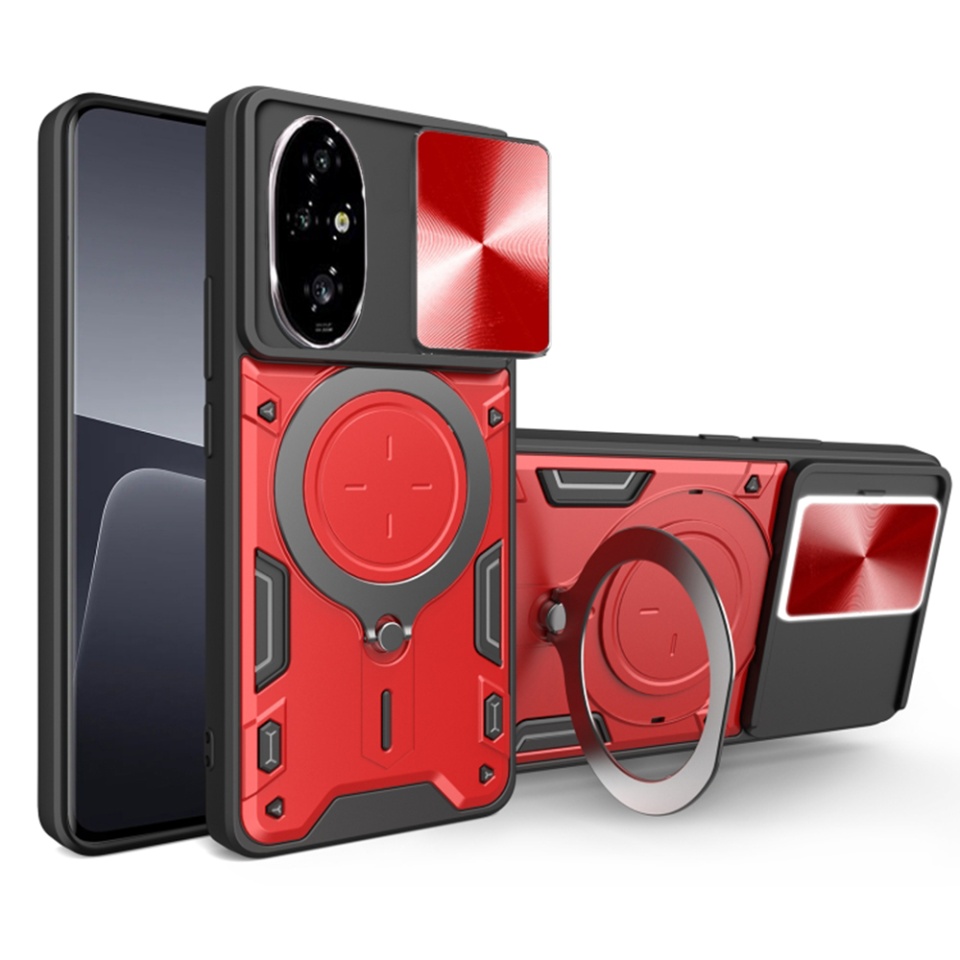 Husa pentru Honor 200, cu inel magnetic si suport ajustabil, protectie completa camera, SKDR SafeCover - Rosu
