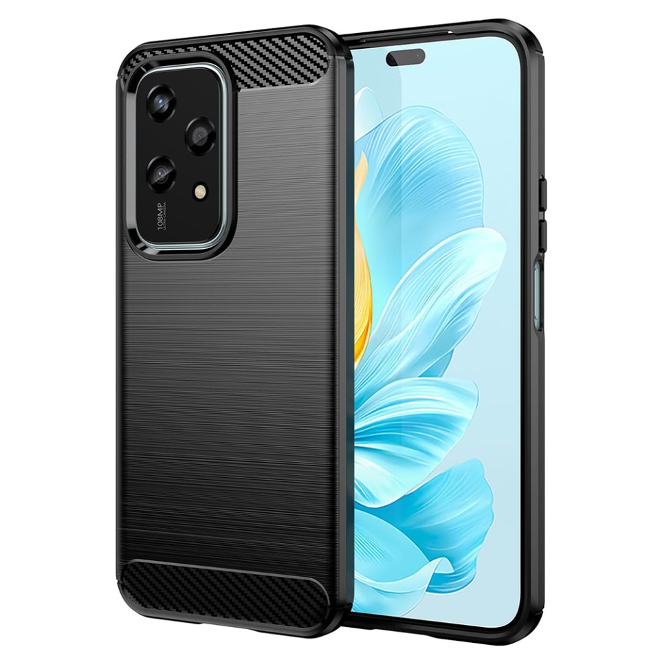 Husa pentru Honor 200 Lite din Silicon Premium, Slim, cu textura Fibra Carbon - Negru
