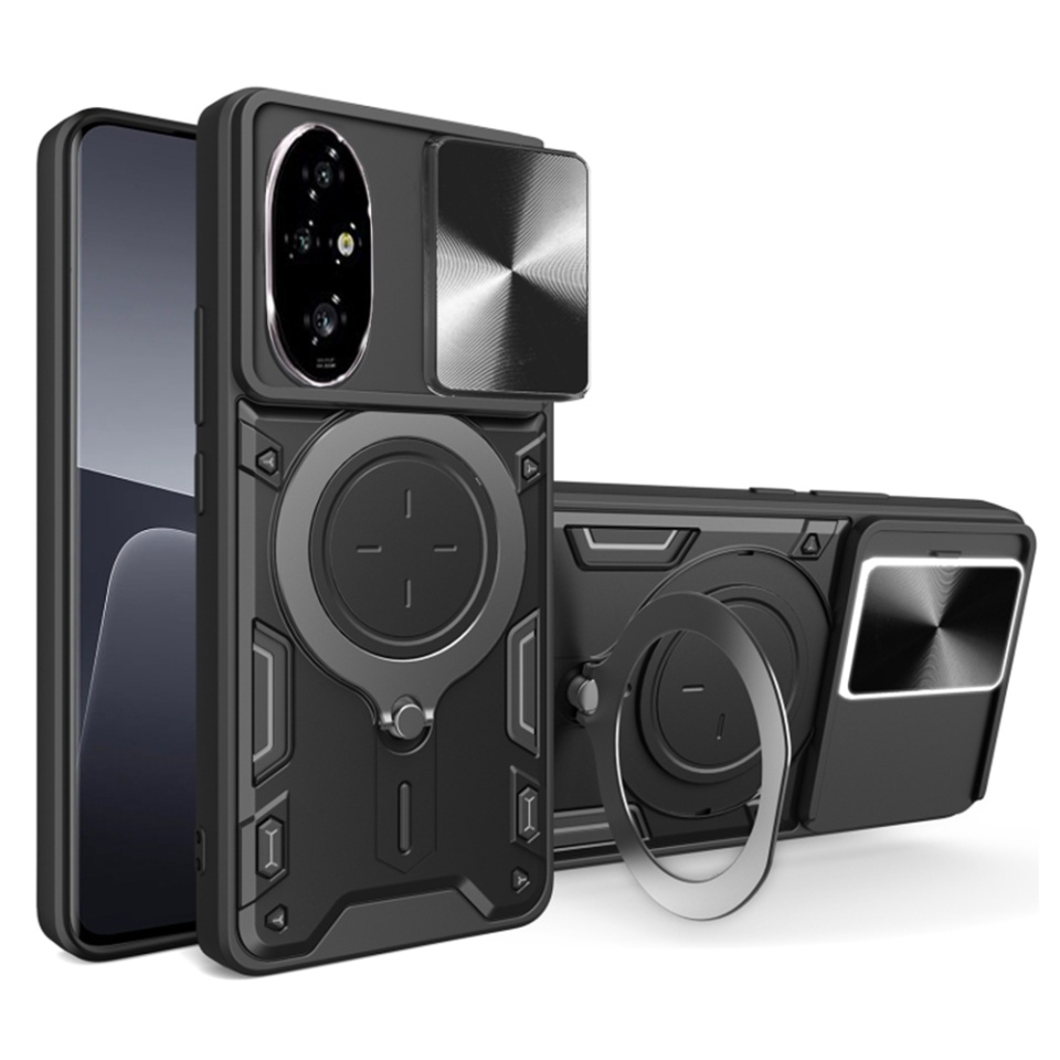 Husa pentru Honor 200 Pro, cu inel magnetic si suport ajustabil, protectie completa camera, SKDR SafeCover - Negru