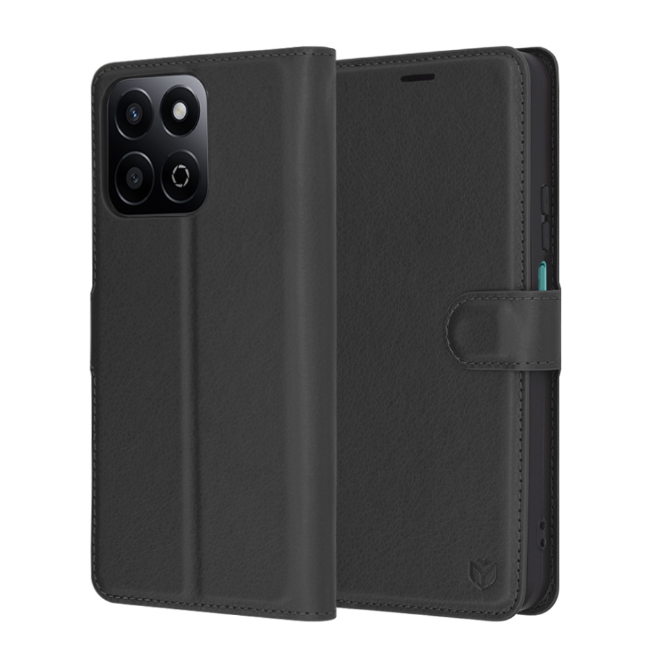 Husa pentru Honor 200 Smart / X7c, SKYDDAR INNOVATION, Leather Folio tip Carte, cu Portofel Interior, Finisaje Premium, set cu sticker, Negru
