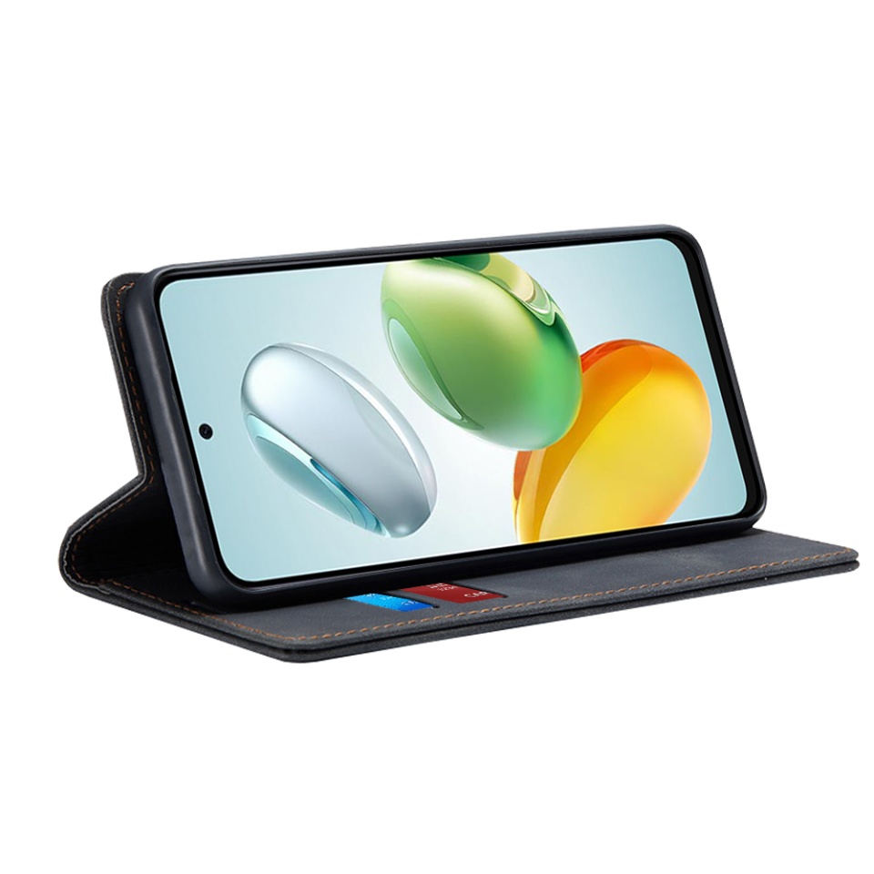 Husa pentru Honor 200 Smart / X7c, SKYDDAR INNOVATION, Soft Wallet, tip Carte din piele Eco Premium, cu Portofel Interior, Negru, set cu sticker - 1 | YEO