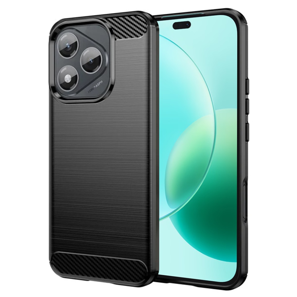 Husa pentru Honor 400 Lite, SKYDDAR INNOVATION, Carbon Silicone, din Silicon Premium, Slim, cu textura Fibra Carbon, Negru, set cu sticker