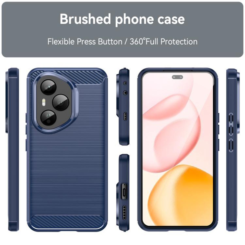 Husa pentru Honor 400 Pro, SKYDDAR INNOVATION, Carbon Silicone, din Silicon Slim, cu textura Fibra Carbon, set cu sticker, Albastru - 1 | YEO