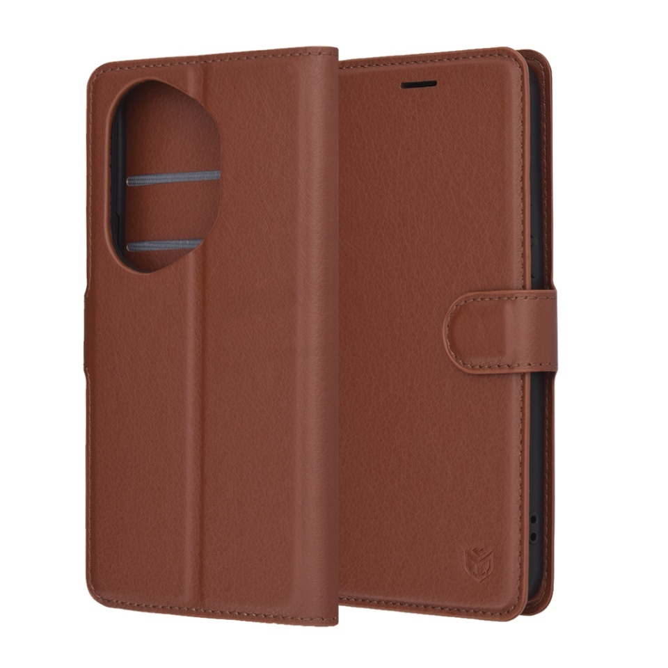 Husa pentru Honor 400 Pro, SKYDDAR INNOVATION, Leather Folio tip Carte, cu Portofel Interior, Finisaje Premium, set cu sticker, Maro - 6