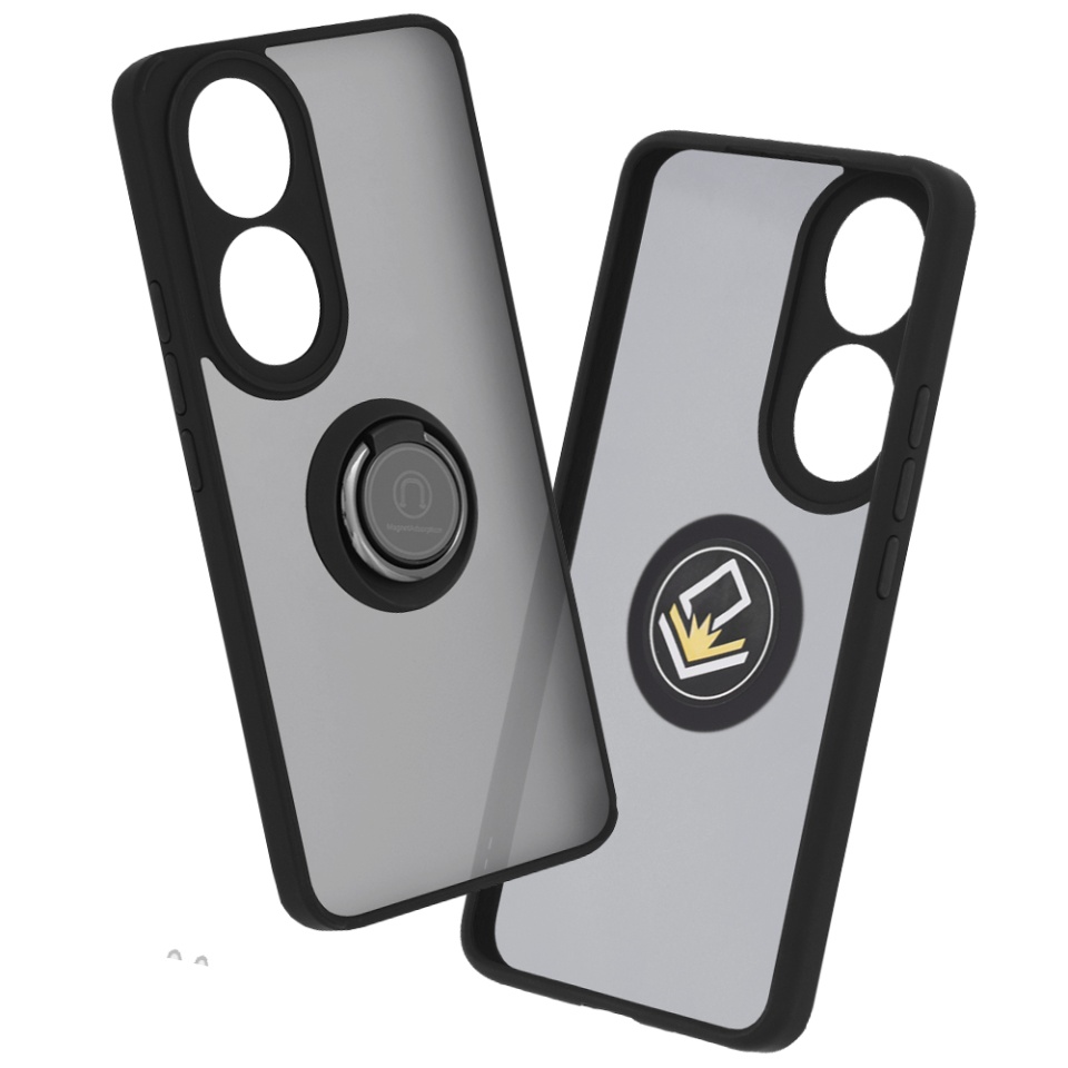 Husa pentru Honor 90, SKYDDAR INNOVATION, Glinth cu Inel Rotativ 360° Magnetic, Negru, set cu sticker