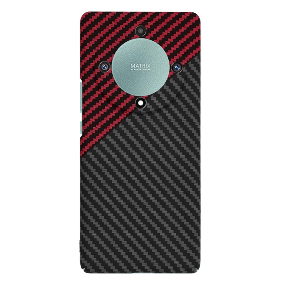 Husa pentru Honor Magic5 Lite, SKYDDAR INNOVATION, textura carbon, Carbonite FiberShell, set cu sticker, Rosu inchis, - 1 | YEO