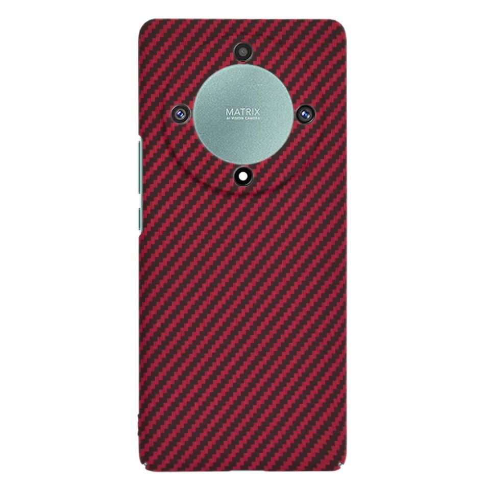 Husa pentru Honor Magic5 Lite, SKYDDAR INNOVATION, textura carbon, Carbonite FiberShell, set cu sticker, Rosu, - 1 | YEO