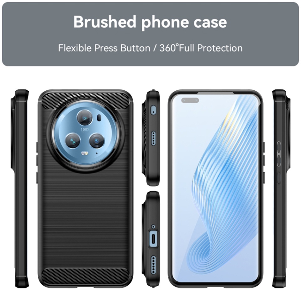 Husa pentru Honor Magic5 Pro, SKYDDAR INNOVATION, Carbon Silicone, din Silicon Slim, cu textura Fibra Carbon, set cu sticker, Negru - 1 | YEO