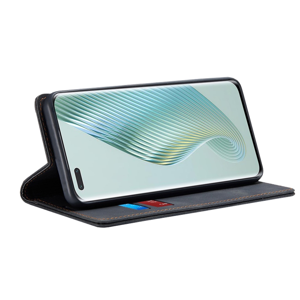 Husa pentru Honor Magic5 Pro, SKYDDAR INNOVATION, Soft Wallet, tip Carte din piele Eco Premium, cu Portofel Interior, Negru, set cu sticker - 1 | YEO