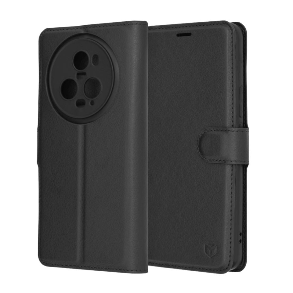 Husa pentru Honor Magic5 Pro tip Carte, cu Portofel Interior, Finisaje Premium, SKYDDAR Leather Wallet - Negru