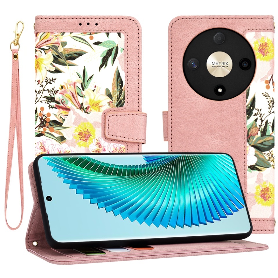 Husa pentru Honor Magic6 Lite, SKYDDAR INNOVATION, Flipcraft din Piele Ecologică, Stand Integrat, Buzunare pentru Carduri, set cu sticker, Roz