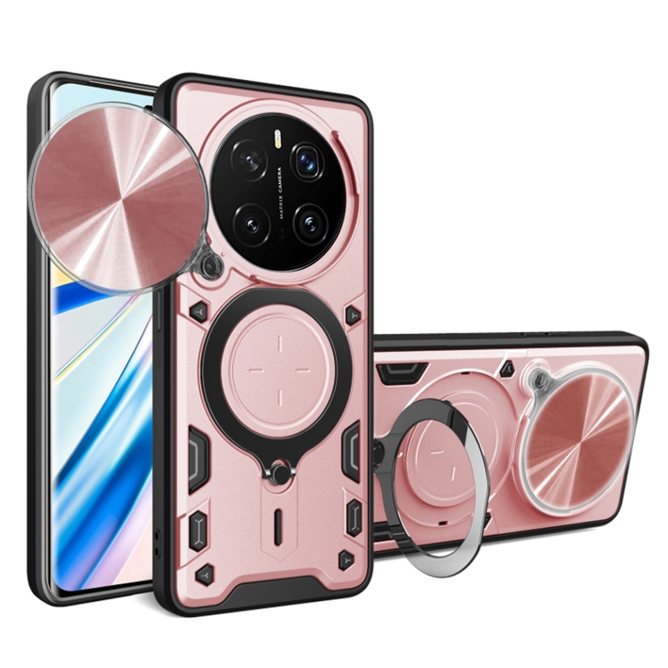 Husa pentru Honor Magic7 Pro, cu inel magnetic si suport ajustabil, protectie completa camera, SKDR SafeCover - Roz auriu