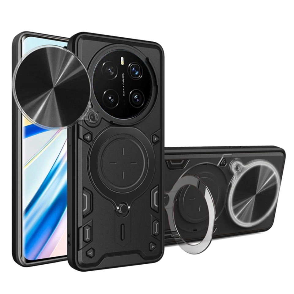 Husa pentru Honor Magic7 Pro, cu inel magnetic si suport ajustabil, protectie completa camera, SKDR SafeCover - Negru