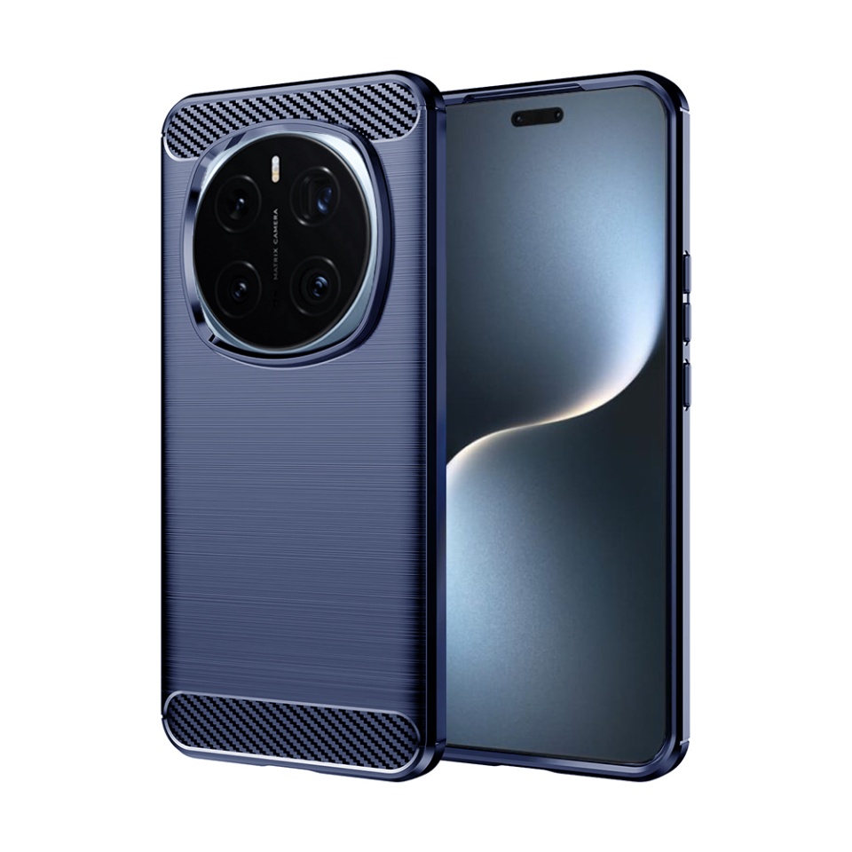 Husa pentru Honor Magic7 Pro, SKYDDAR INNOVATION, Carbon Silicone, din Silicon Slim, cu textura Fibra Carbon, set cu sticker, Albastru