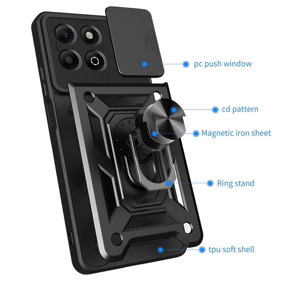 Husa pentru Honor X6b, SKYDDAR INNOVATION, CamShield, Inel magnetic, set cu sticker, Auriu - 1 | YEO