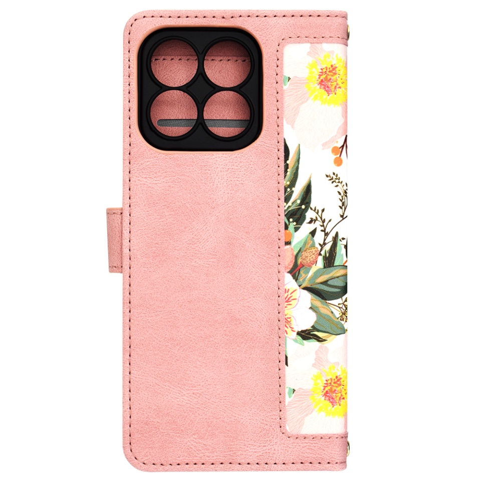 Husa pentru Honor X8b din Piele Ecologică cu Design Floral, Protecție 360°, Stand Integrat, Buzunare pentru Carduri, SKDR Floral Wallet - Roz - 2 | YEO