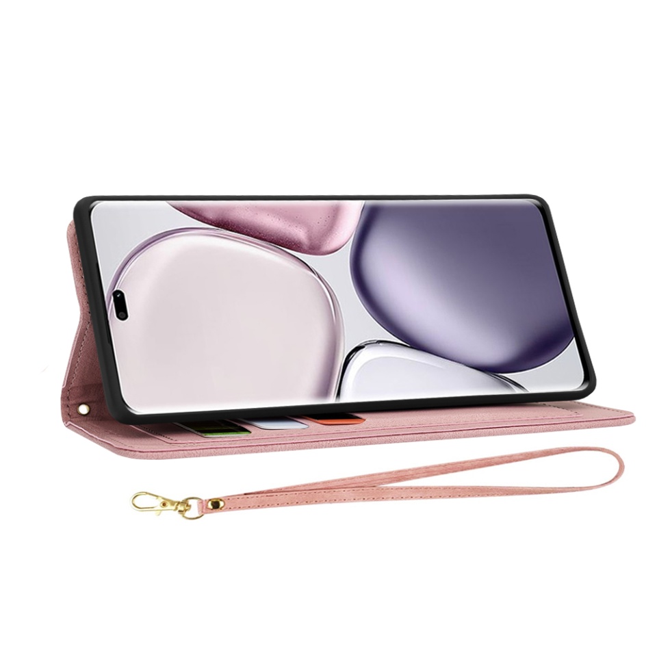 Husa pentru Honor X9c / Magic7 Lite din Piele Ecologică cu Design Floral, Protecție 360°, Stand Integrat, Buzunare pentru Carduri, SKDR Floral Wallet - Roz - 1 | YEO