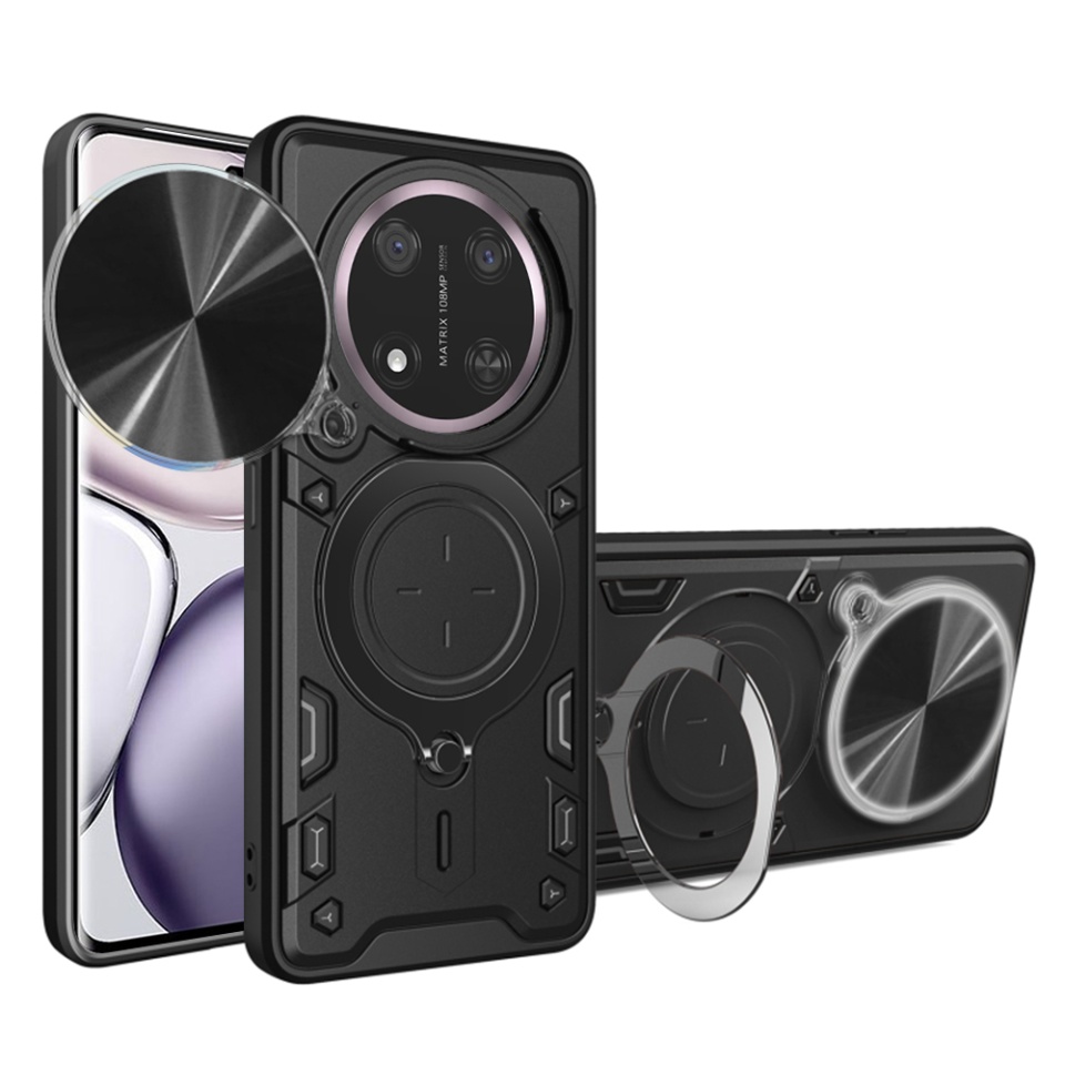 Husa pentru Honor X9c / Magic7 Lite, SKYDDAR INNOVATION, CamGuard Pro, Inel Magnetic, Protectie Camera, set cu sticker, Negru