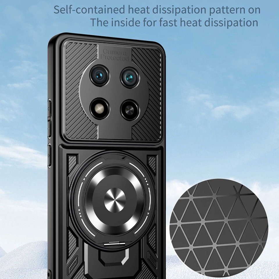 Husa pentru Honor X9c / Magic7 Lite, SKYDDAR INNOVATION, RuggedCam, Inel magnetic antisoc, set cu sticker, Albastru - 3 | YEO