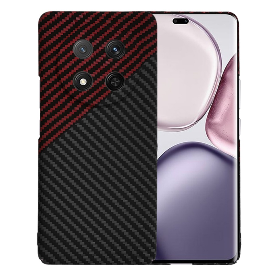 Husa pentru Honor X9c / Magic7 Lite, SKYDDAR INNOVATION, textura carbon, Carbonite FiberShell, Rosu inchis, set cu sticker