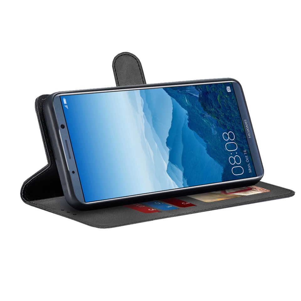Husa pentru Huawei Mate 10 Pro, SKYDDAR INNOVATION, Diary Book, tip carte, cu Portofel Interior, Antisoc, Negru, set cu sticker - 1 | YEO