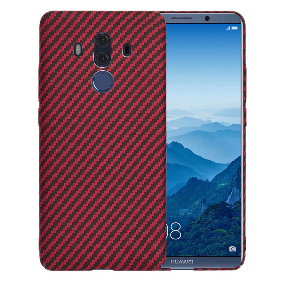 Husa pentru Huawei Mate 10 Pro, SKYDDAR INNOVATION, textura carbon, Carbonite FiberShell, set cu sticker, Rosu,