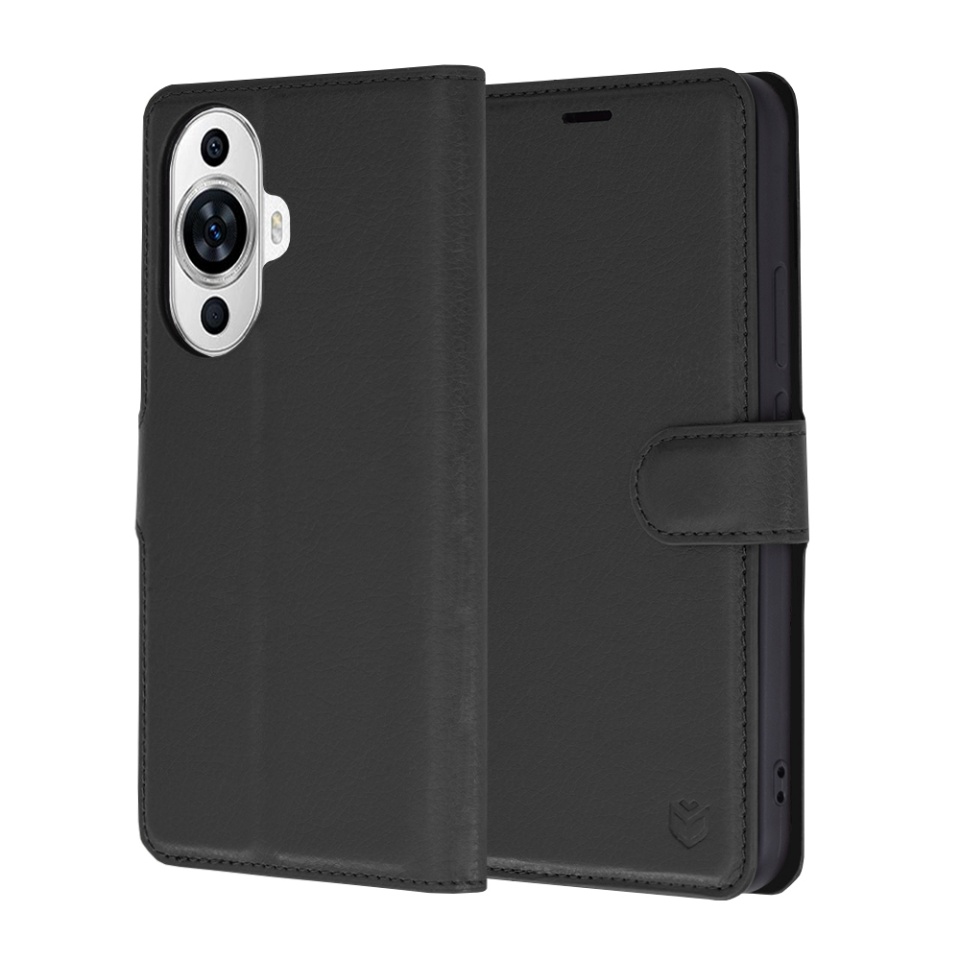 Husa pentru Huawei nova 11 / nova 12s, SKYDDAR INNOVATION, Leather Folio tip Carte, cu Portofel Interior, Finisaje Premium, set cu sticker, Negru