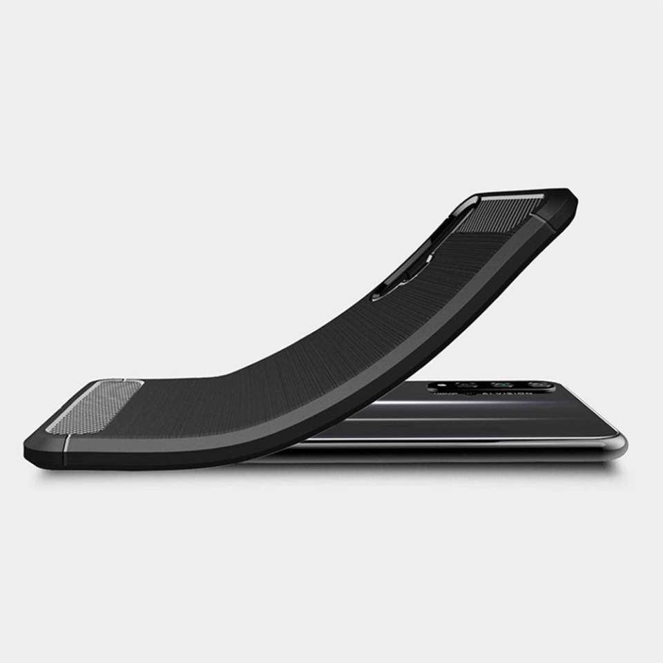 Husa pentru Huawei Nova 5T / Honor 20, SKYDDAR INNOVATION, Carbon Silicone, din Silicon Slim, cu textura Fibra Carbon, set cu sticker, Negru - 2 | YEO