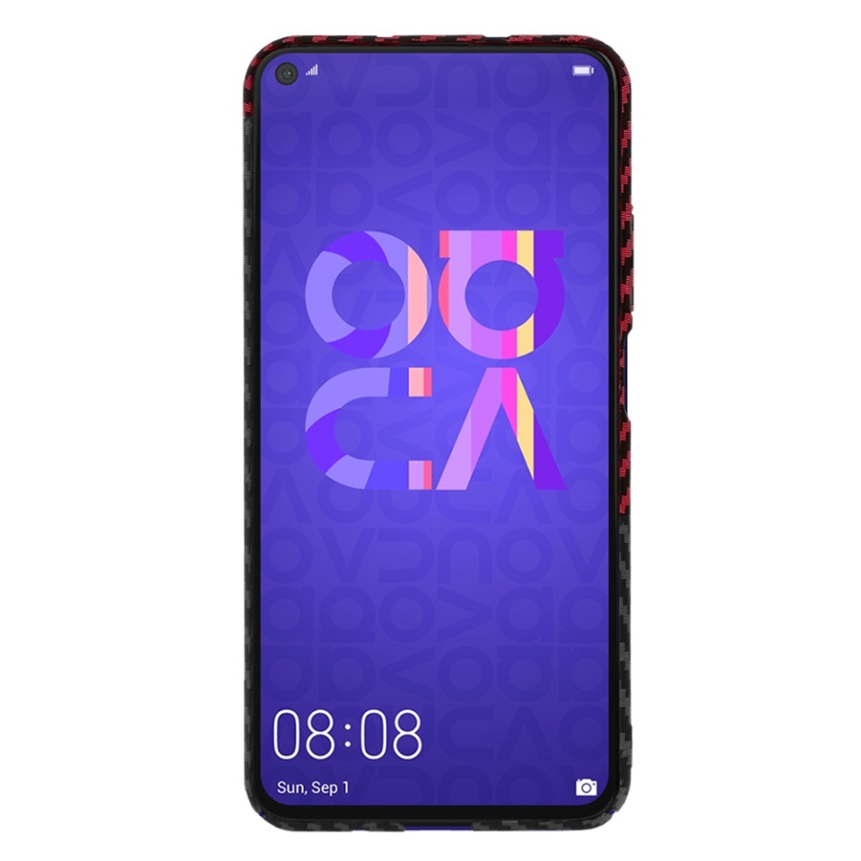 Husa pentru Huawei Nova 5T / Honor 20, SKYDDAR INNOVATION, textura carbon, Carbonite FiberShell, set cu sticker, Rosu inchis, - 1 | YEO