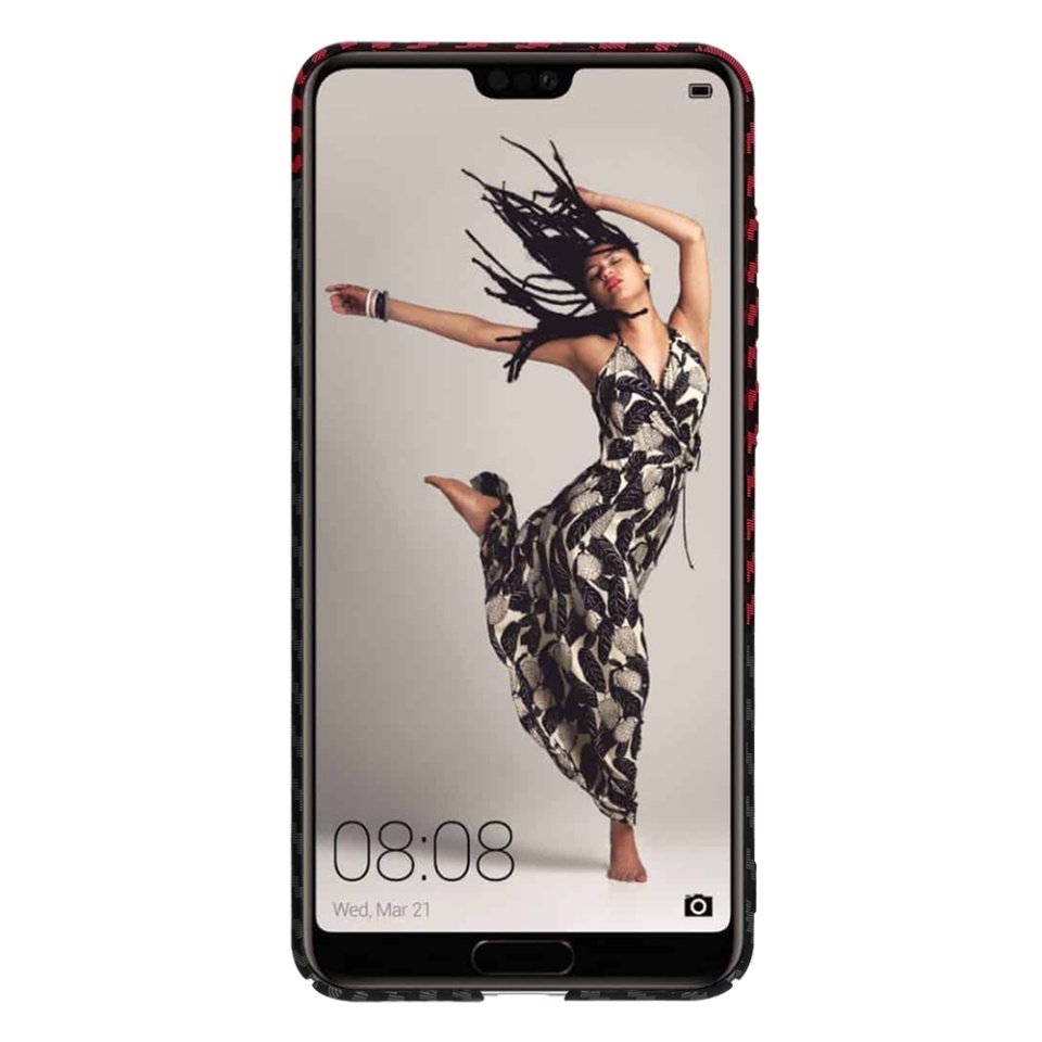 Husa pentru Huawei P20 Pro, SKYDDAR INNOVATION, textura carbon, Carbonite FiberShell, set cu sticker, Rosu inchis, - 1 | YEO