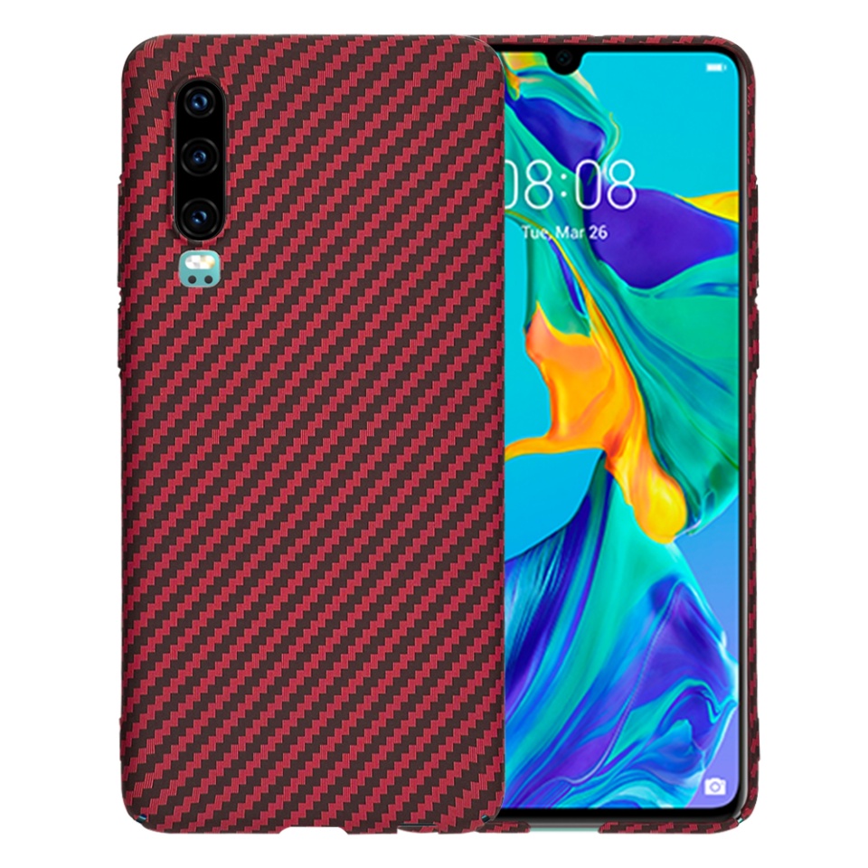 Husa pentru Huawei P30, Finisaj Premium cu Textura de Carbon, Design Elegant, SKDR CarbonFlex - Rosu