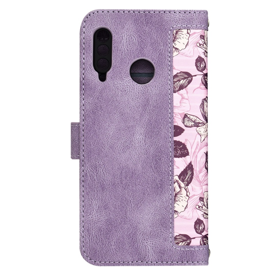 Husa pentru Huawei P30 Lite / P30 Lite New Edition din Piele Ecologică cu Design Floral, Protecție 360°, Stand Integrat, Buzunare pentru Carduri, SKDR Floral Wallet - Mov - 2 | YEO