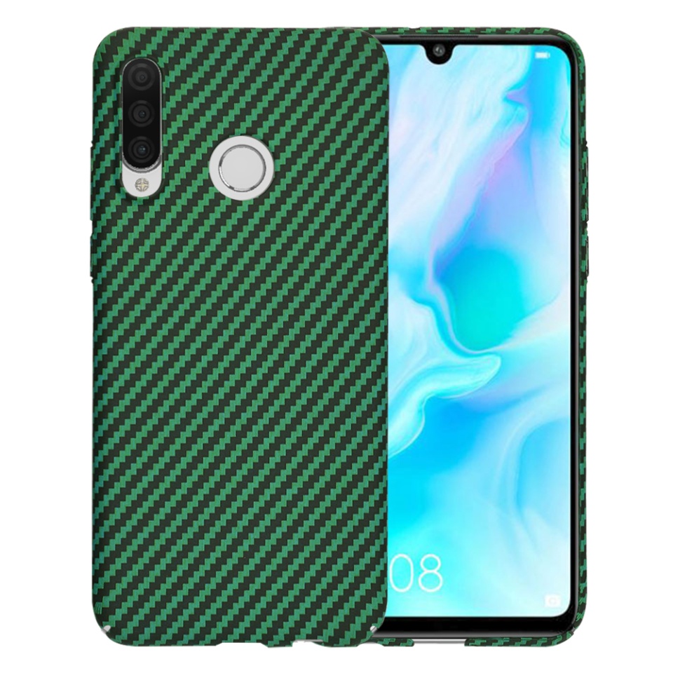 Husa pentru Huawei P30 Lite / P30 Lite New Edition, Finisaj Premium cu Textura de Carbon, Design Elegant, SKDR CarbonFlex - Verde