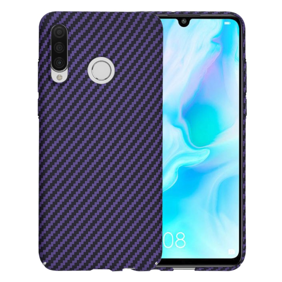 Husa pentru Huawei P30 Lite / P30 Lite New Edition, Finisaj Premium cu Textura de Carbon, Design Elegant, SKDR CarbonFlex - Mov