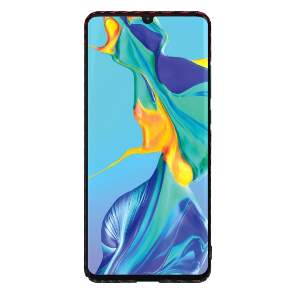 Husa pentru Huawei P30 Pro / P30 Pro New Edition, SKYDDAR INNOVATION, textura carbon, Carbonite FiberShell, set cu sticker, Rosu inchis, - 1 | YEO