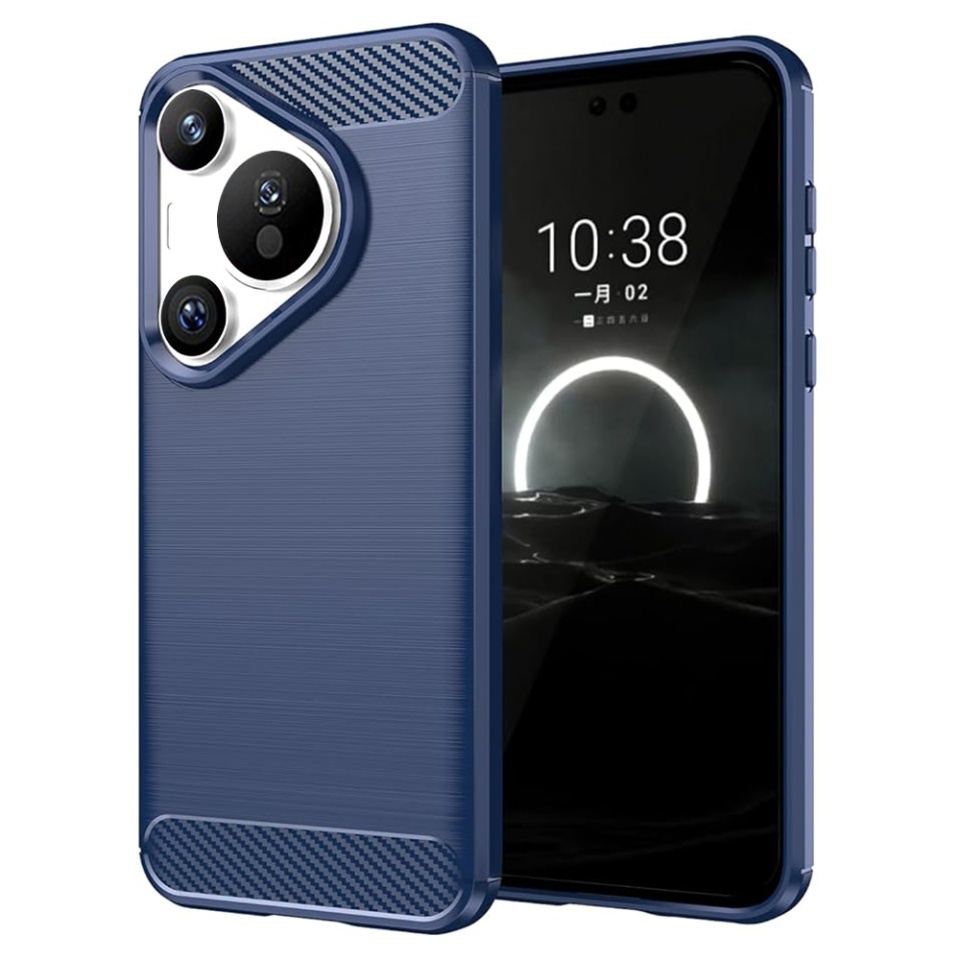Husa pentru Huawei Pura 70 din Silicon Premium, Slim, cu textura Fibra Carbon - Albastru