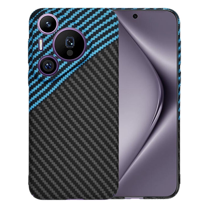 Husa pentru Huawei Pura 70 Pro, Finisaj Premium cu Textura de Carbon, Design Elegant, SKDR CarbonFlex - Bleu