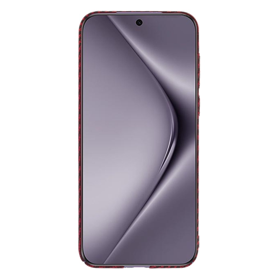 Husa pentru Huawei Pura 70 Pro, SKYDDAR INNOVATION, textura carbon, Carbonite FiberShell, set cu sticker, Rosu, - 1 | YEO