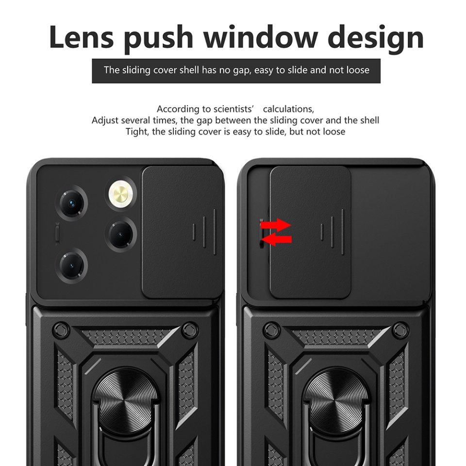 Husa pentru Infinix Hot 40 / Hot 40 Pro / Tecno Spark 20 Pro, SKYDDAR INNOVATION, CamShield, Inel magnetic, set cu sticker, Negru - 1 | YEO