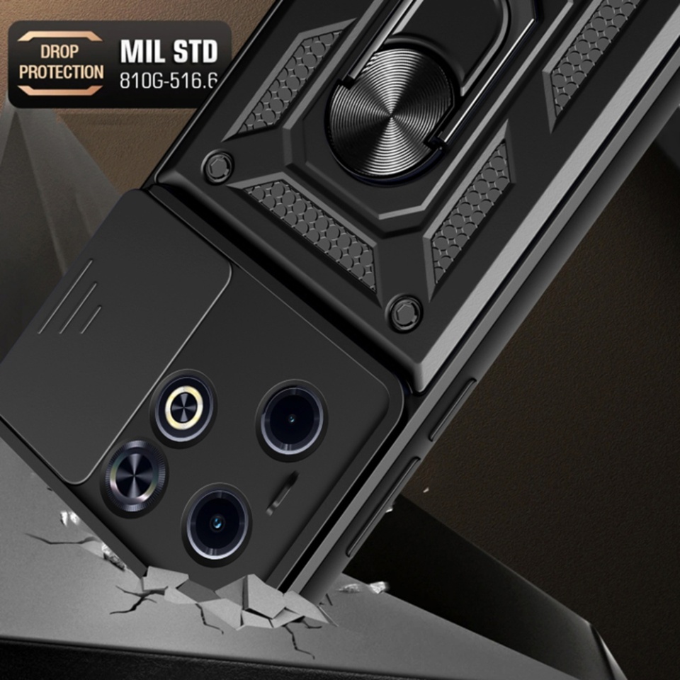 Husa pentru Infinix Hot 40i / Smart 8, SKYDDAR INNOVATION, CamShield, Inel magnetic, set cu sticker, Verde - 3 | YEO