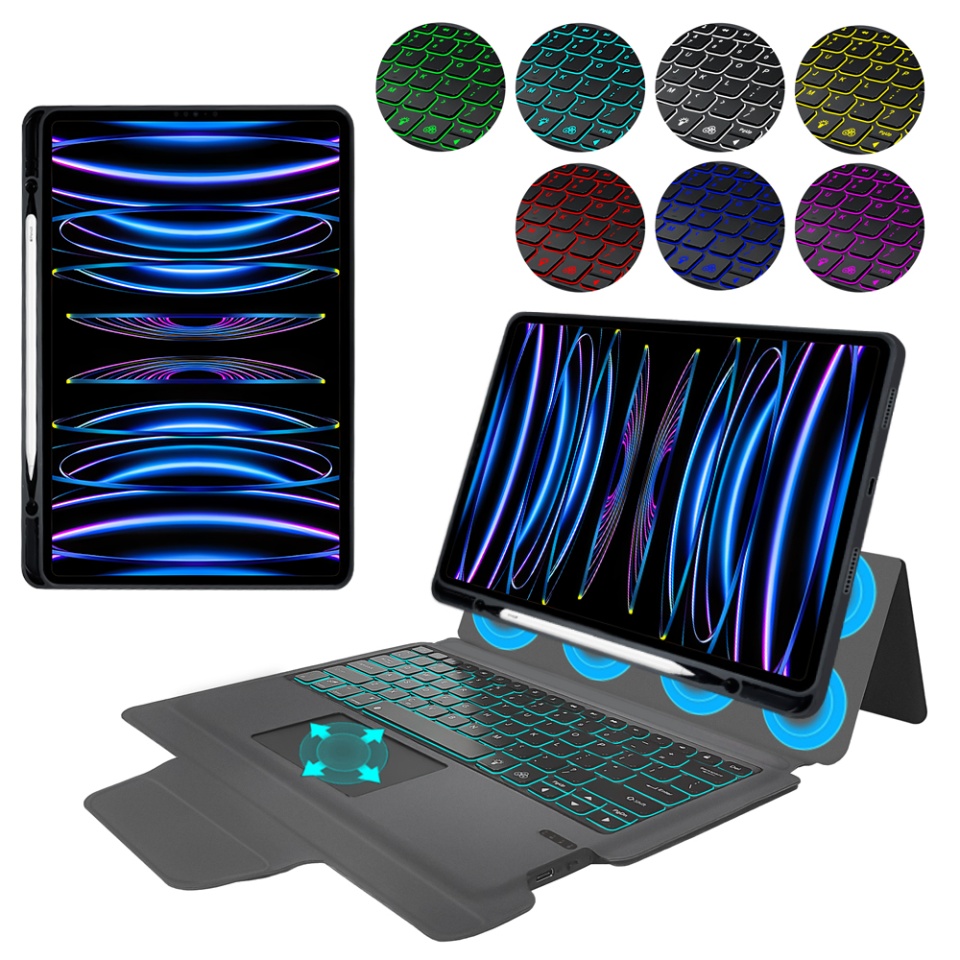 Husa pentru iPad Pro 12.9 (2018/2020/2021/2022) / Air 13 (2024) cu Tastatura Bluetooth si Protectie 360°, SKDR TabTop Pro - Negru