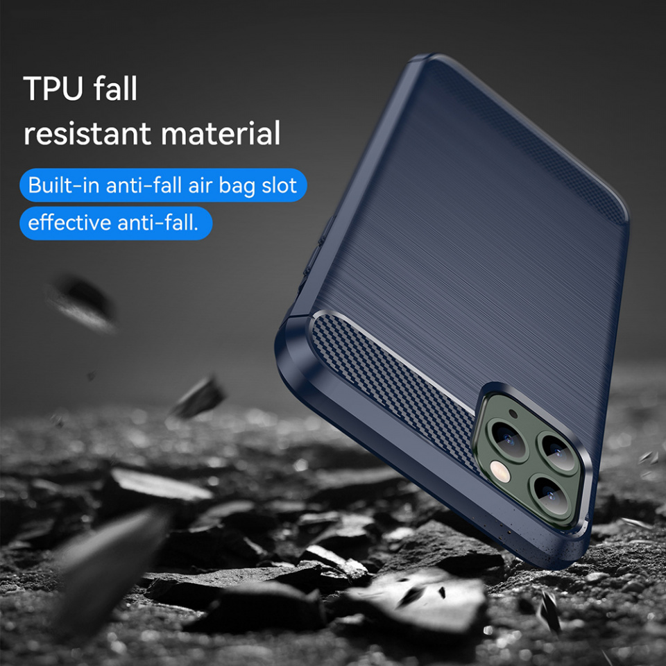 Husa pentru iPhone 11 Pro Max din silicon, Slim, cu textură Fibra Carbon - Albastru carbon - 2 | YEO